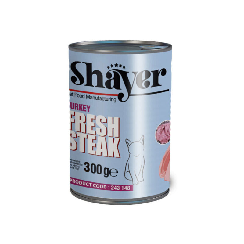 کنسرو گربه با طعم استیک بوقلمون 300 گرمی شایر