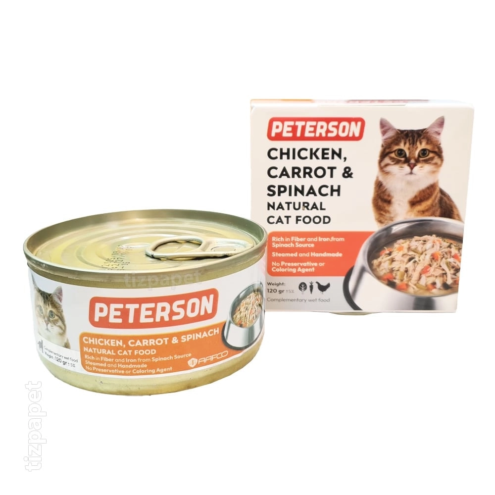 کنسرو گربه نچرال با طعم مرغ هویج اسفناج 120 گرمی پترسون